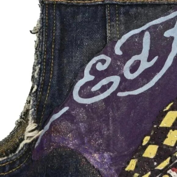 Polo Jeans Ralph Lauren Ed Hardy Denim Vest Rework Blue Jean Size Large - Picture 6 of 11